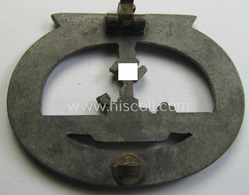 Attractive - and I deem somewhat later-war-period - WH (Kriegsmarine) zinc- ie. 'Feinzink'-based, so-called: 'U-Bootkriegsabzeichen' (or: U-boat war-badge) being a (typical) non-marker-marked example by a - by me - unidentified maker