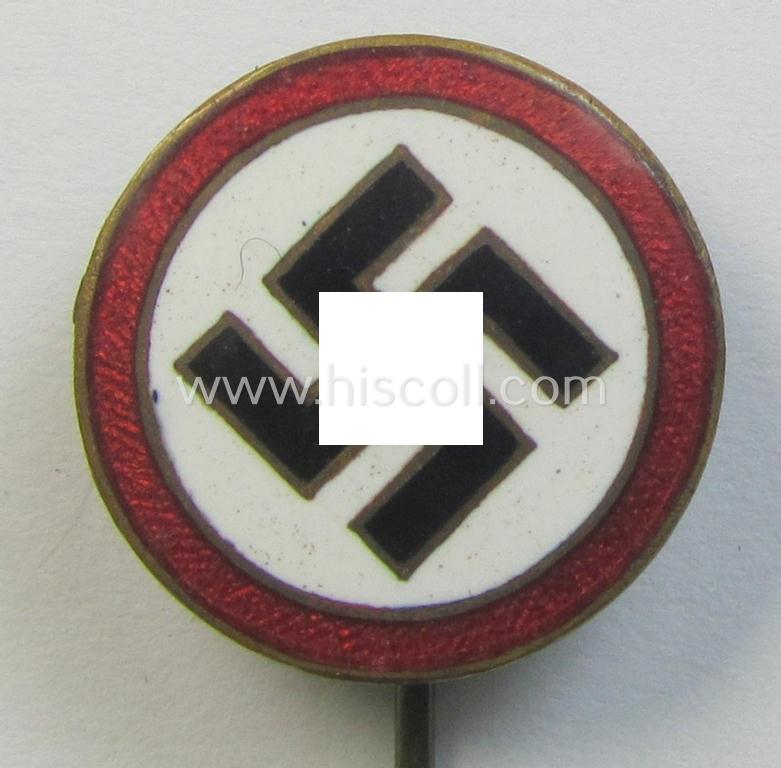 Superb - darker-red-coloured and very nicely preserved! - so-called: 'N.S.D.A.P.'-supporter-pin- ie. party-badge (or: 'Parteiabzeichen') being a smaller-sized specimen that it totally void of a makers'-designation