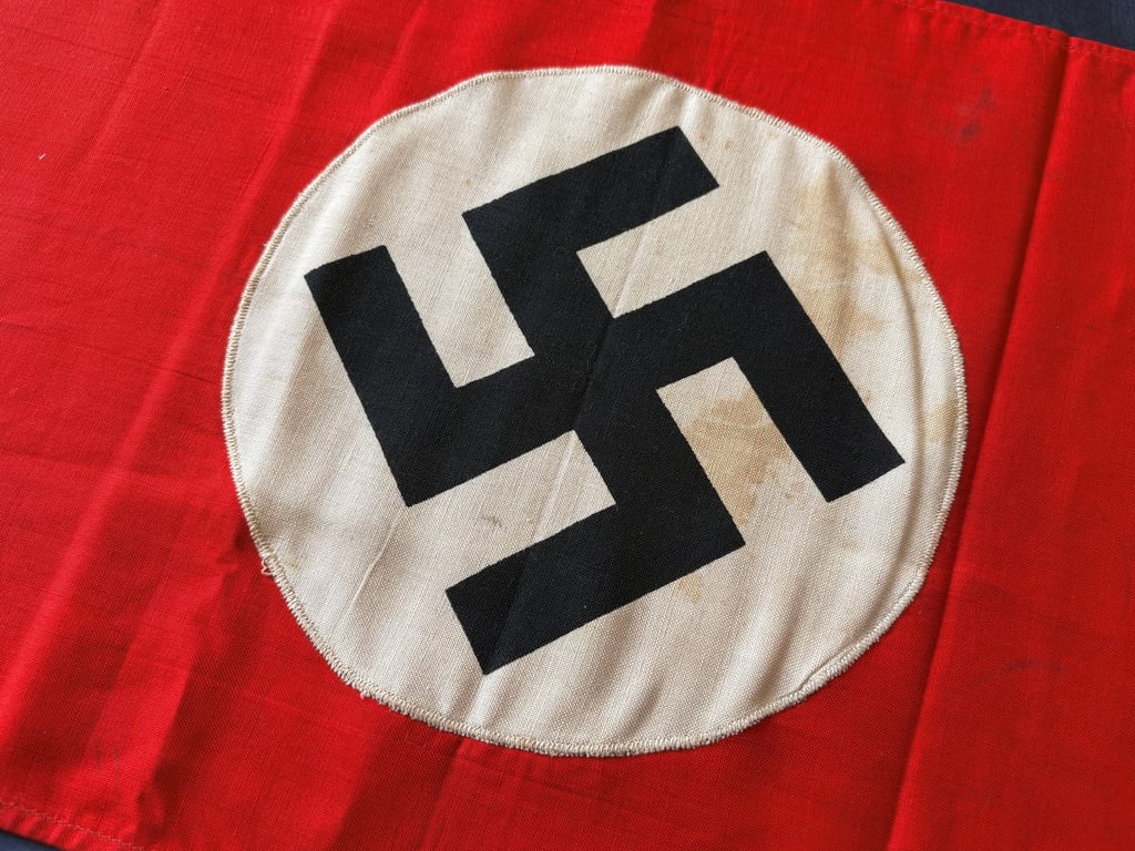 GERMAN WWII THIRD REICH AUTHENTIC ORIGINAL SMALL NSDAP NAZI DRAPE WITH INK ACCEPTANCE STAMP.