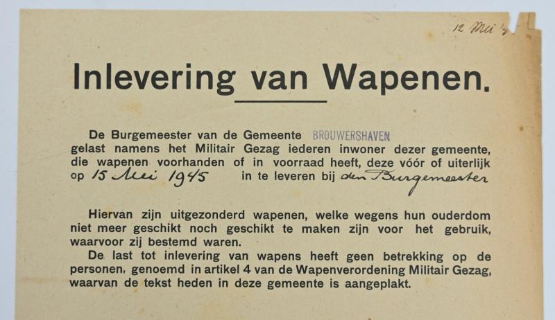 Dutch WW2 Notice 'Surrendering of weapons'
