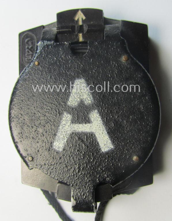 'Standard-issue'-pattern WH compass (or: 'Marschkompass') as executed in black-coloured 'Bakelite' being - I deem - a later-war-period- and/or maker- (ie. 'CXN'-) marked example that comes mounted on its period cord