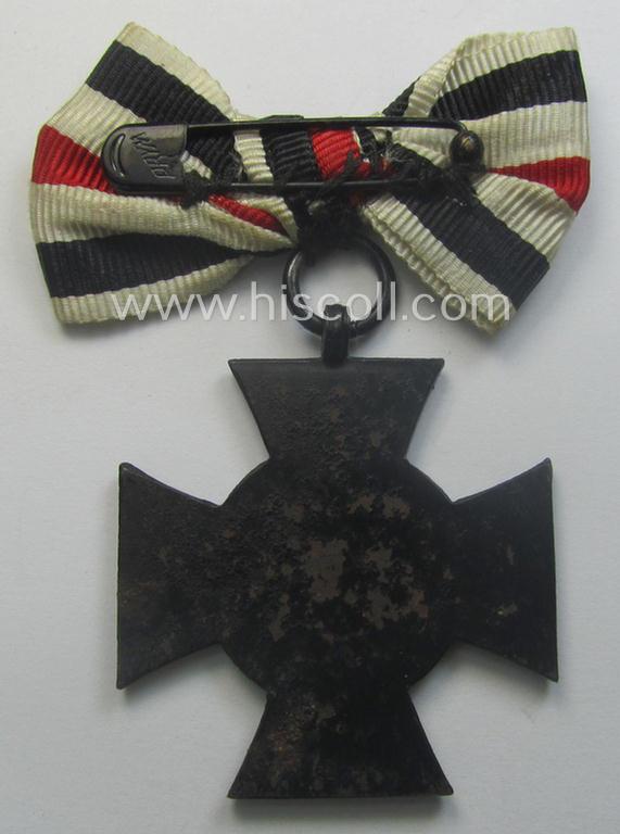 Female-related, WWI-period: 'Ehrenkreuz für Witwen und Waisen 1914-18' being a nicely preserved (albeit non-maker marked)  example that came mounted onto its period (nicely 'bow-shaped'-folded) ribbon (ie. 'Bandabschnitt')