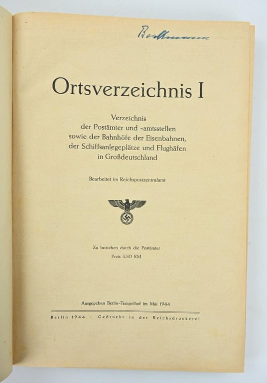 German Third Reich Postal Code Book 1944