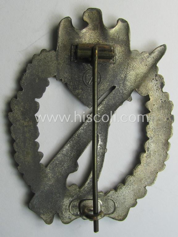 Zinc- (ie. 'Feinzink'-) based, 'Infanterie-Sturmabzeichen in Silber' being a maker- (ie. 'FZZ'-) marked example as being produced by the: 'Fritz Zimmermann'-company