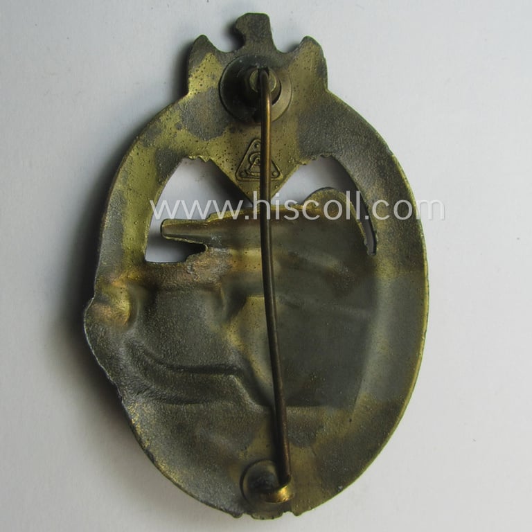 Superb, 'Panzerkampfabzeichen in Bronze' (or: bronze-class panzer-assault badge or PAB) being a clearly maker- (ie. 'AS' in a triangle-) marked- and/or typical zinc- (ie. 'Feinzink'-) based specimen as was procuced by a to date unknown maker