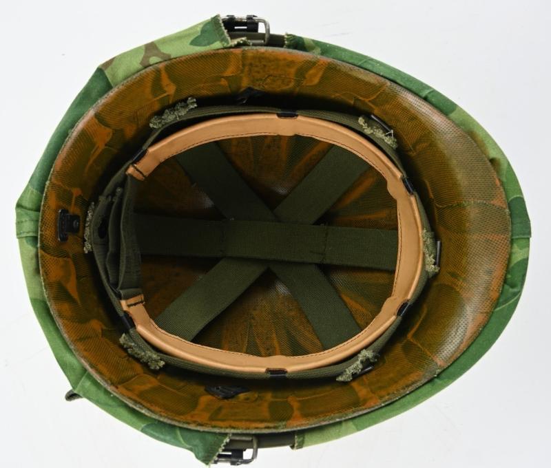 US Vietnam War Infantry helmet with camouflage cover and liner