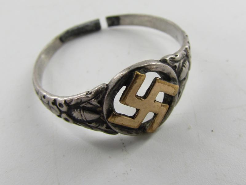 NSDAP Swastika Ring Silver Nazi Party Member