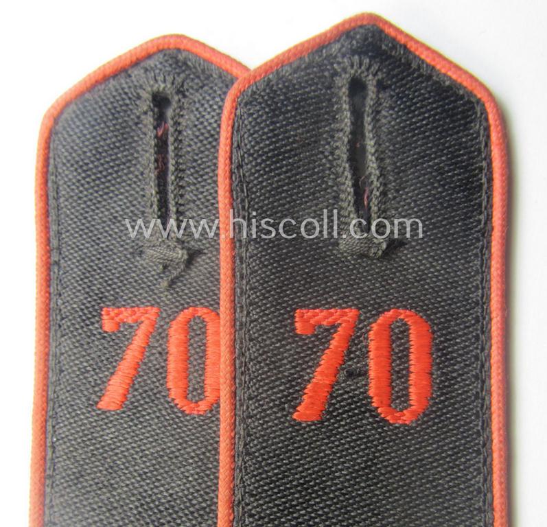 Pair of bright-red-piped, so-called: 'Allgemeine-HJ' (ie. Hitlerjugend) shoulderstraps as intended for usage by a: 'Hitlerjunge' who served within: 'Bann 70' (70 = 'Bann Saarbrücken' in the 'Gebiet West Westmark o. West Saarpfalz')