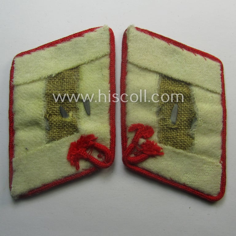 Truly used - and fully matching! - pair of WH (Luftwaffe) bright-red-piped, EM- (ie. NCO-) type collar-patches (ie. 'Kragenspiegel') as was intended for usage by a member within one of the units of the: 'Hermann Göring-Division'