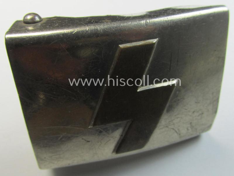 Attractive, DJ (ie. 'Deutsches Jungvolk') silver-coloured- (ie. typical nickle-chromed) belt-buckle (ie. 'Koppelschloss') being a non-maker-marked example that comes in a just moderately used- ie. truly worn, condition
