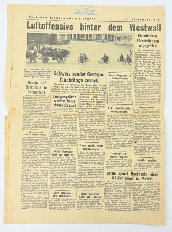 Allied WW2 Droppingsflyer 'Nachrichten für die Truppe'