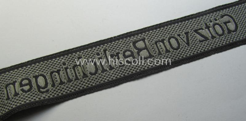 Superb, Waffen-SS 1943/44-pattern cuff-title (ie. 'Ärmelstreifen') as executed in typical 'BeVo'-weave-pattern as was intended for a member within the: 17. SS-Panzergrenadier-Division 'Götz von Berlichingen'