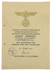 German WH Feldgendarmerie Certificate 'Heldentod'
