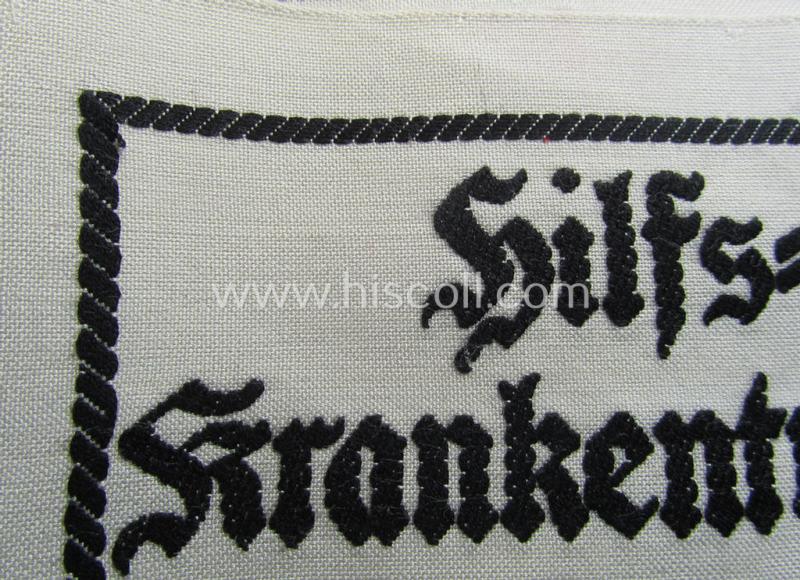 Superb, white-coloured- and/or linnen-based WH (Heeres) armband (ie. 'Armbinde') as was intended for WH (Heeres) staff-members working as: 'Hilfs-Krankenträger' and that comes in a 'virtually mint- ie. unissued'-, condition