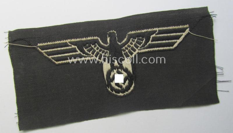 WH (Heeres) early- (ie. pre-) war-period- and/or white-coloured 'Panzer'-type breast-eagle of the so-called: 'M35'- (ie. 'M36'-) pattern as was executed in the neat 'BeVo'-weave pattern on a black-coloured background