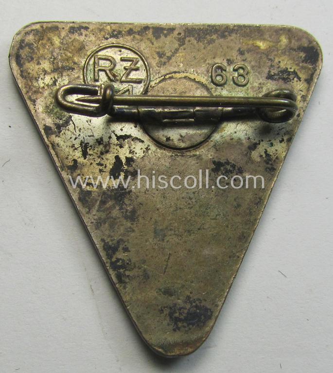Attractive - and scarcely found! - 'NS-Frauenschaft'- (ie. NSF-) membership-badge (ie. 'Mitgliedsabzeichen') as was specifically intended for a: 'Frauenschaftsleiterin der Kreisleitung' (that shows an: 'RzM 63'-designation on its back)