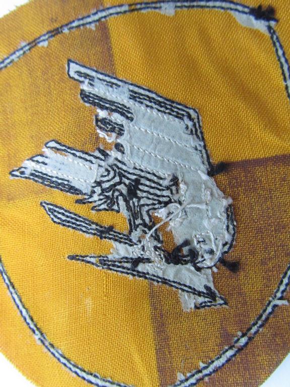 Superb - and never before encountered! - WH (Luftwaffe) partly machine-embroidered so-called: 'LW-Traditions-Staffel- o. Gruppenabzeichen' as was intended for usage by the staff of an unidentified Lufwaffe-unit