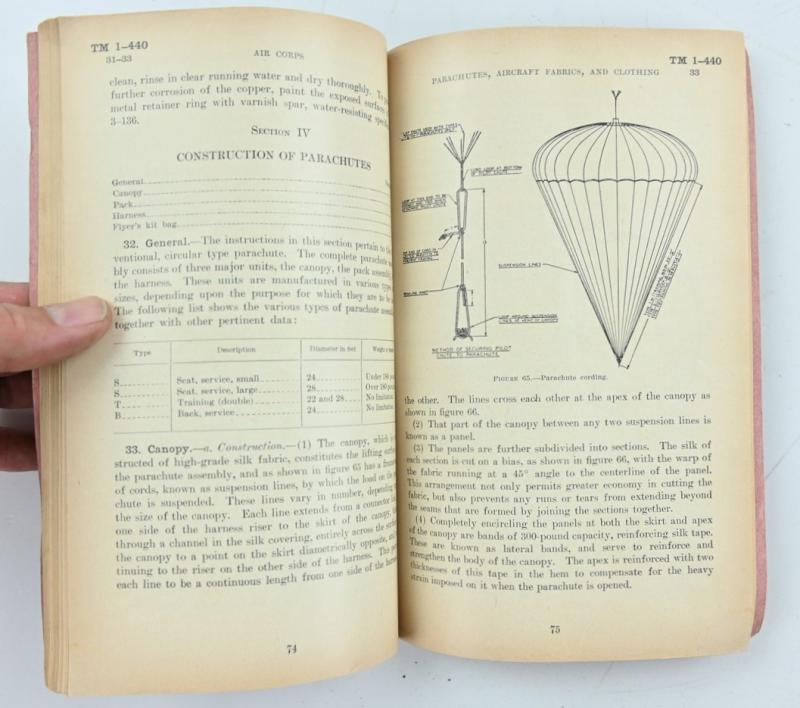 US WW2 Technical Manual TM 1-440 Parachutes, Aircraft Fabrics and Clothing.