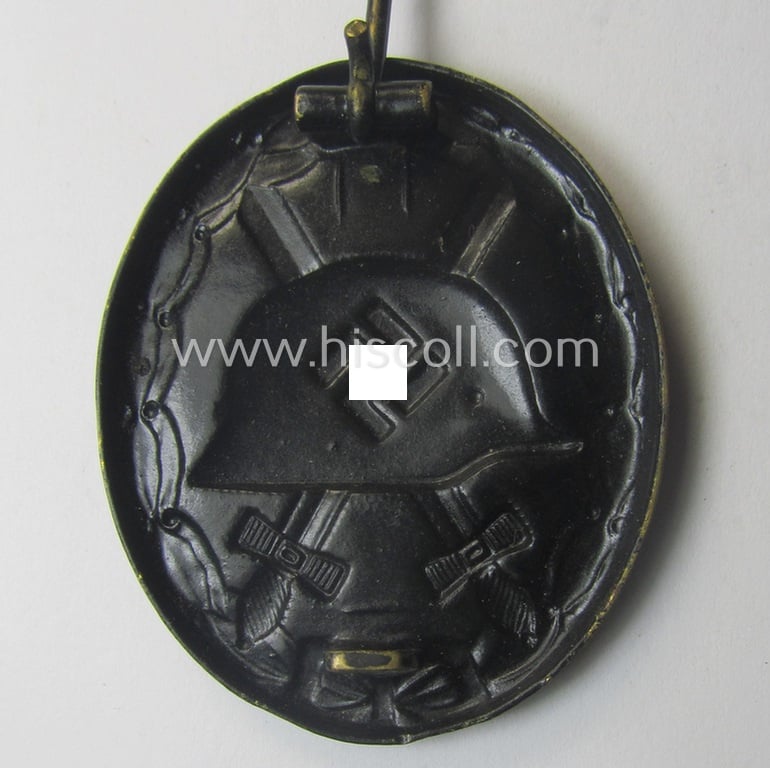 Hardly used- nor worn, black-class wound-badge (or: 'Verwundeten-Abzeichen in Schwarz') being a typical non-magnetic and/or non-maker-marked example