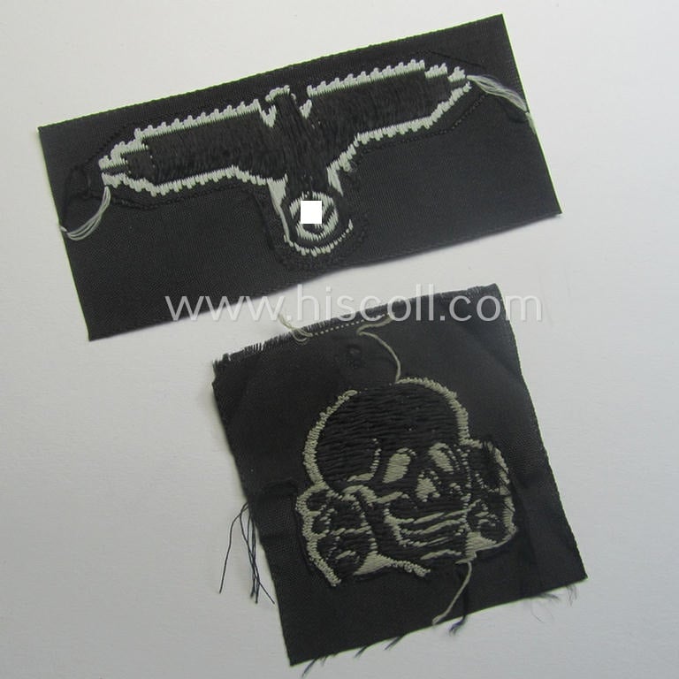 Waffen-SS, 'BeVo'-woven-style skull- and cap-eagle-set (ie. 'Totenkopf- u. Adler-Effektensatz für Schiffchen o. Einheitsfeldmütze')