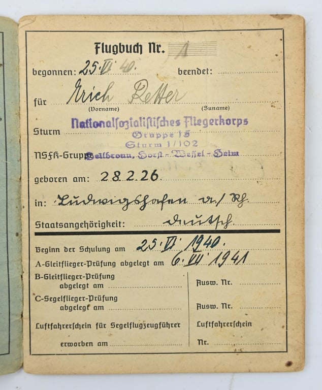 German NSFK Flightbook