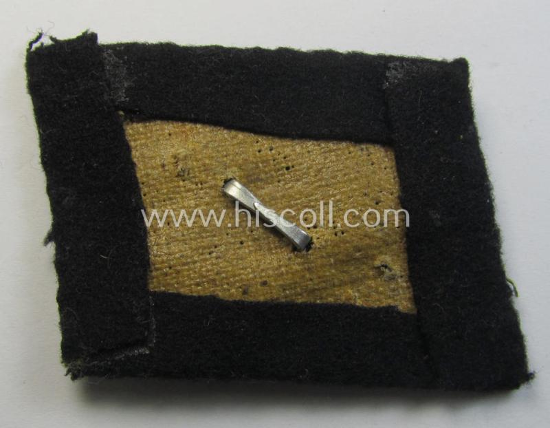 Attractive - and clearly used and or tunic-removed! - Waffen-SS NCO-pattern rank-collar-rank-tab ('Kragenspiegel') being a 'standard-issue'-pattern example as executed in black-coloured wool as was intended for usage by an: 'SS-Unterscharführer...
