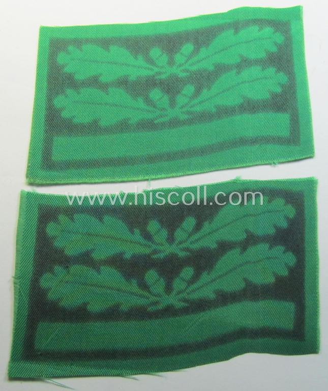 Attractive - and fully matching! - pair of officers'-pattern, WH (Heeres o. Waffen-SS) rank-insignia-bars (for usage on the various camouflaged-uniforms) as was used by an officer holding the rank of: 'Major' (ie.: 'SS Sturmbannführer')