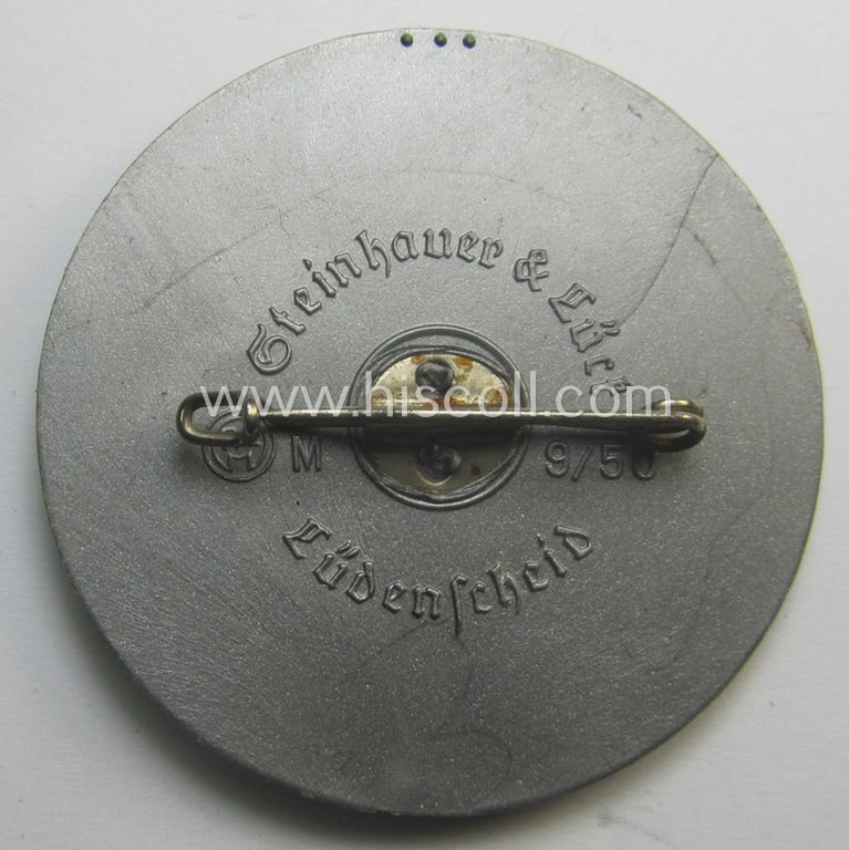 Resin-based- and/or silverish-grey-coloured, N.S.D.A.P.-related day-badge (ie. 'tinnie' or: 'Veranstaltungsabzeichen') bearing the text: 'Kreistag der NSDAP - Witten - 15. u.16. April 1939'
