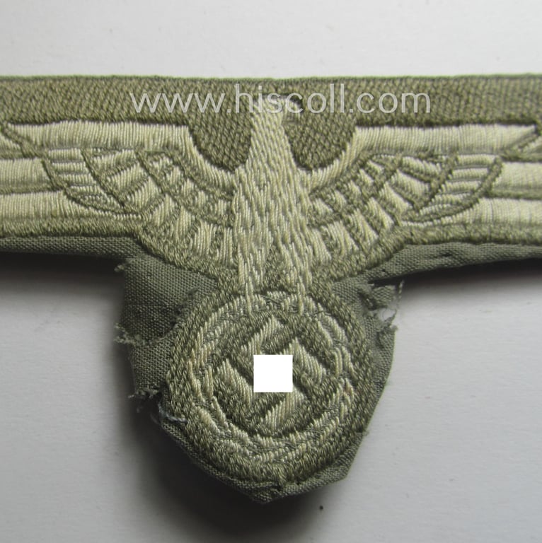 Truly used- and/or carefully tunic-removed, WH (Heeres) early- (ie. pre-) war-period EM- (ie. NCO-) -type breast-eagle of the so-called: 'M35'- (ie.'M36'-) pattern as was executed in 'BeVo'-weave pattern