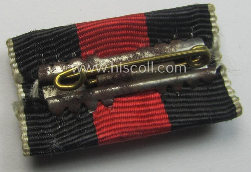 Single-pieced WH (Heeres etc.) ribbon-bar (ie. 'Band- o. Feldspange') that is showing the ribbon for a Czech 'Anschluss'-medal (and having a detailed- and larger-sized miniature 'Prager Burg-Spange' period-attached)