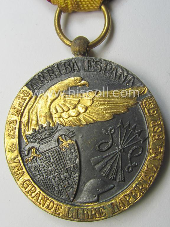 Spanish-issued, Spanish Civil-War commemorative-medal called: 'Medalla de la Campaña 1936-1939' that comes mounted onto its (typically Spanish) mounted ribbon