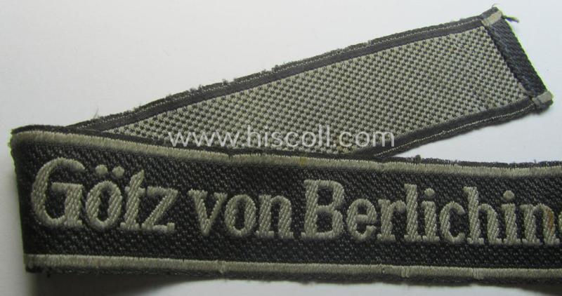Truly worn Waffen-SS 1943/44-pattern cuff-title (ie. 'Ärmelstreifen') as executed in typical 'BeVo'-weave-pattern as was intended for a member within the: 17. SS-Panzergrenadier-Division 'Götz von Berlichingen'
