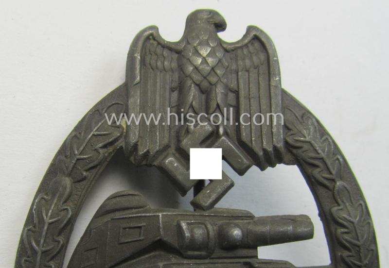Superb, 'Panzerkampfabzeichen in Bronze' (or: hollow-back, bronze-class panzer assault badge or PAB) being a neat zinc- (ie. 'Feinzink'-) version (of the so-called: 'first'-pattern) as was procuced by the: 'Paul Meybauer'-company
