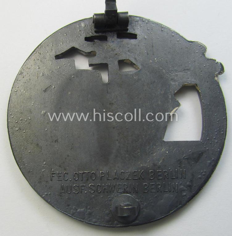 WH (Kriegsmarine) 'Blockadebrecher-Kriegsabzeichen' being a clearly maker- (ie. 'Fec. Otto Placzek Berlin - Ausf. Schwerin - Berlin'-) marked example as executed in silver-toned metal (ie. 'Buntmetall')