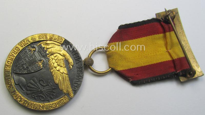 Spanish-issued, Spanish Civil-War commemorative-medal called: 'Medalla de la Campaña 1936-1939' that comes mounted onto its (typically Spanish) mounted ribbon