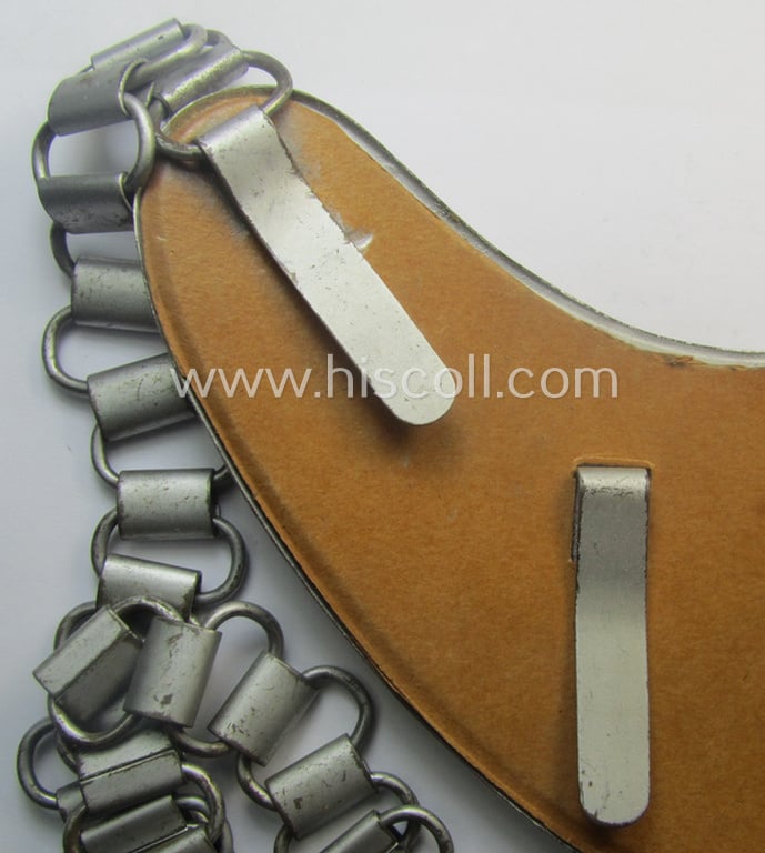 Superb - and 'virtually mint'! - example of a WH (Heeres) gorget (ie. 'Brustschild o. Ringkragen') entitled: 'Feldgendarmerie' being a non-maker-marked example that comes mounted onto its period-attached chain (ie. 'Kette')