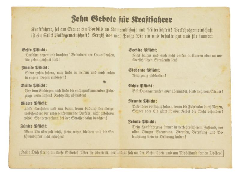 German Third Reich Traffic Instruction for Truckdrivers