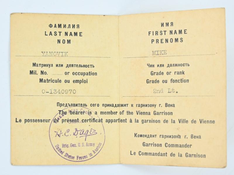 US Occupation Period 'Vienna Pass'