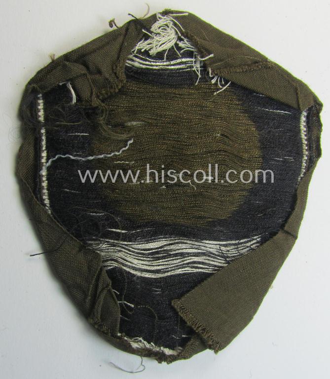 Female-related, enlisted- (ie. NCO-) pattern-, so-called: 'RADwJ'-sleeve-badge (ie. 'Abzeichen des Reichsarbeitsdienst der weiblichen Jugend') being a clearly worn example as executed in the neat 'BeVo'-weave-pattern