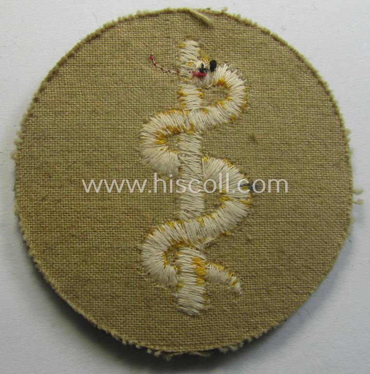 WH (Heeres) 'tropical'-issue, trade- and/or special-career insignia (ie. machine-embroidered 'Laufbahn- o. Tätigkeitsabzeichen') as was intended for an army: 'Sanitäter' (or: medical-orderly ie. NCO)
