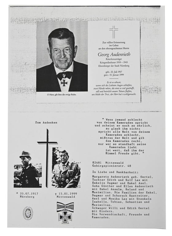 Signature of Wehrmacht Heer KC Recipient 'Georg Audenrieth'