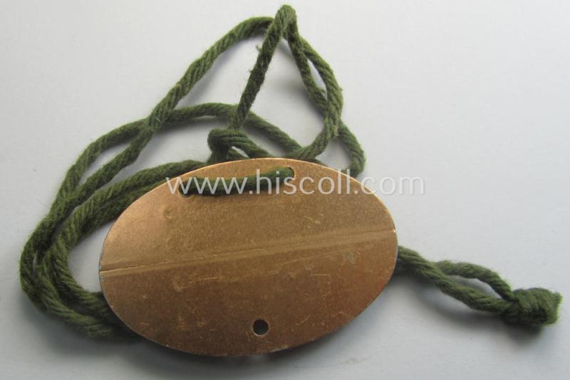 Mid-war- (albeit 'standard-issue'-) pattern, WH (Kriegsmarine) typical aluminium-based- and/or bright golden-bronze toned ID-disc (ie. 'Erkennungsmarke') bearing the engraved coded numeral (ie. text) that simply reads: 'Kriegsmarine 6792/43K'