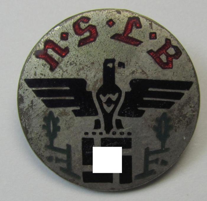 Neat set comprising of a: 'Mitgliedsabzeichen des Nationalsozialistische Lehrerbundes' (ie. 'N.S.L.B.') (showing the makers'-designation: 'Hoffstätter - Bonn') and that comes with its accompanying  'Mitgliedskarte' as issued