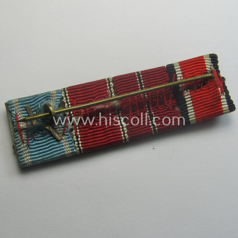 4-pieced, WH (Heeres, LW etc.) ribbon-bar (ie. 'Band- o. Feldspange') showing resp. the ribbons for an: 'EKII. Kl.', an: 'Ost'-medal, an Austrian 'Anschluss'-medal '13. März 1938' and a: Bulgarian medal: 'Za Chabrost' (with swords)