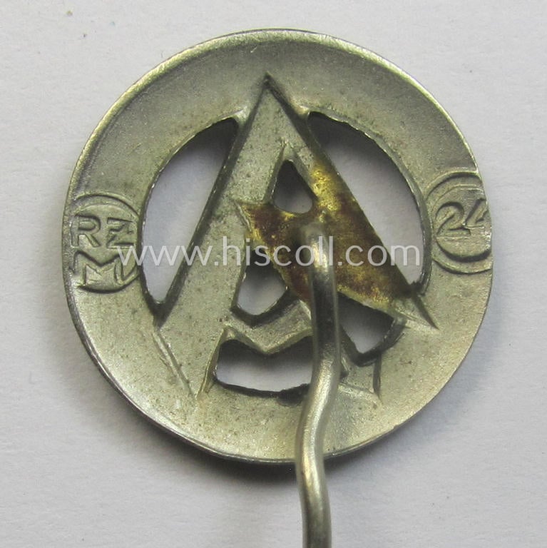 SA- (ie. 'Sturmabteilungen der N.S.D.A.P.') membership-lapel-pin (ie. 'Mitgliedsabzeichen') being a clearly maker- (ie. 'RzM 24'-) marked example