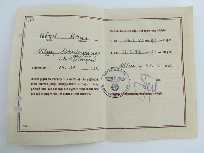 Diphtheria vaccination certificate by name