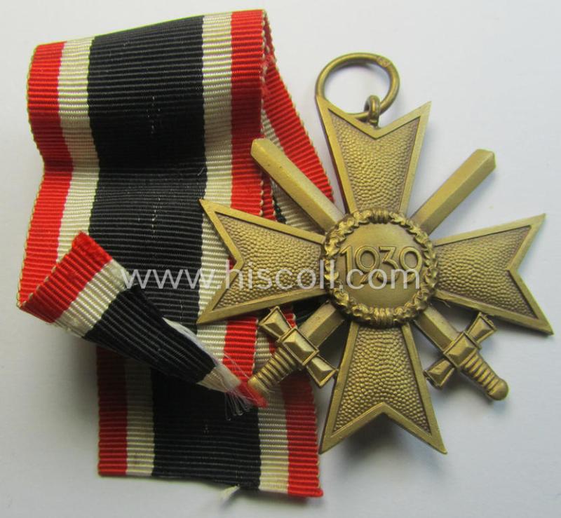 Neat medal-set: 'KvK 2. Klasse mit Schwertern' being a maker- (ie. '63'-) marked (and just minimally used) specimen by the maker- (ie. 'Hersteller') named: 'Franz J. Klast & Söhne' and that comes as issued and found