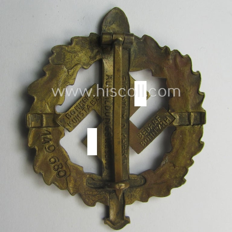 'SA Sportabz. in Bronze' being a nicely (and unusually!) maker- (ie. 'Bonner Kunstabz. Bedarf - Bonn/Rh.'-) marked example that bears a unique, stamped bearers-numeral that reads: '149680'