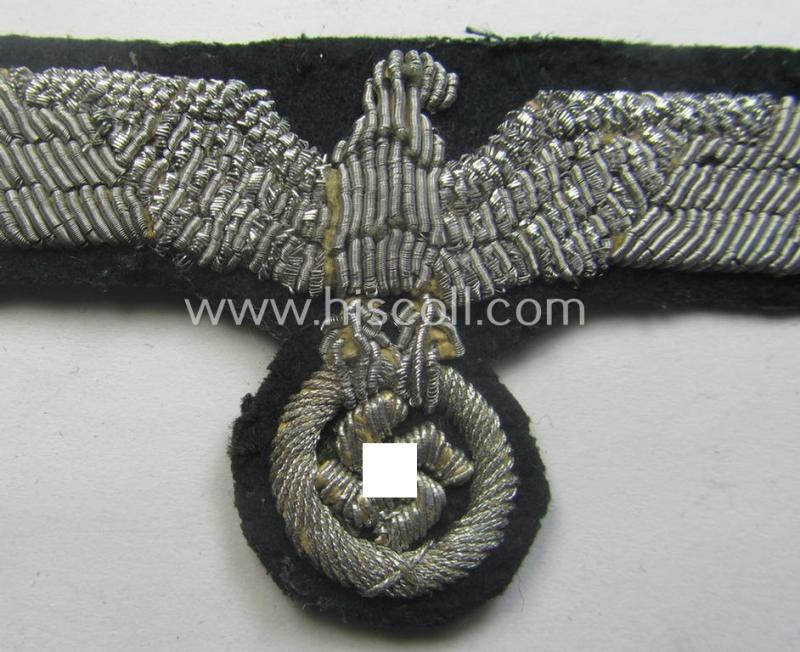 WH (Heeres) officers'-type, hand-embroidered breast-eagle (ie. 'Brustadler für Offiziere') as was executed in bright-silverish-coloured braid as was intended for usage on the various officers'-pattern tunics