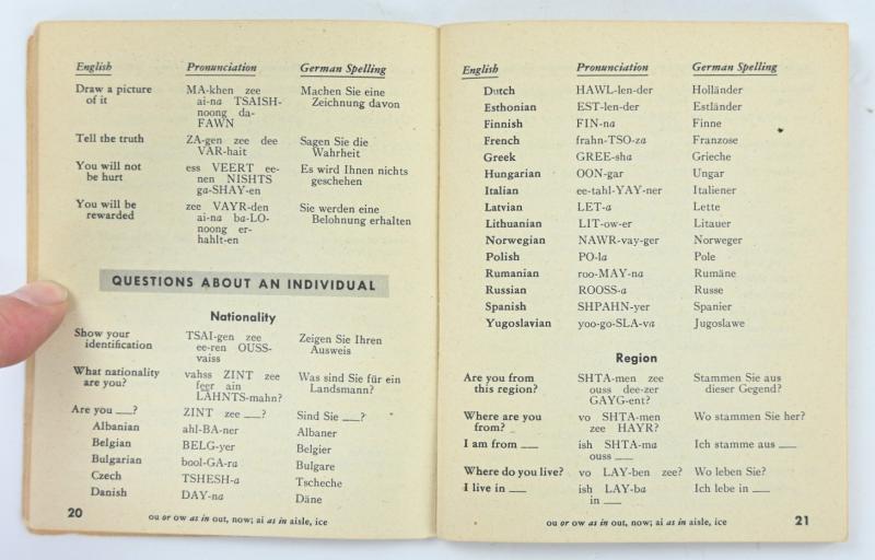 US WW2 Phrase Book German 1943